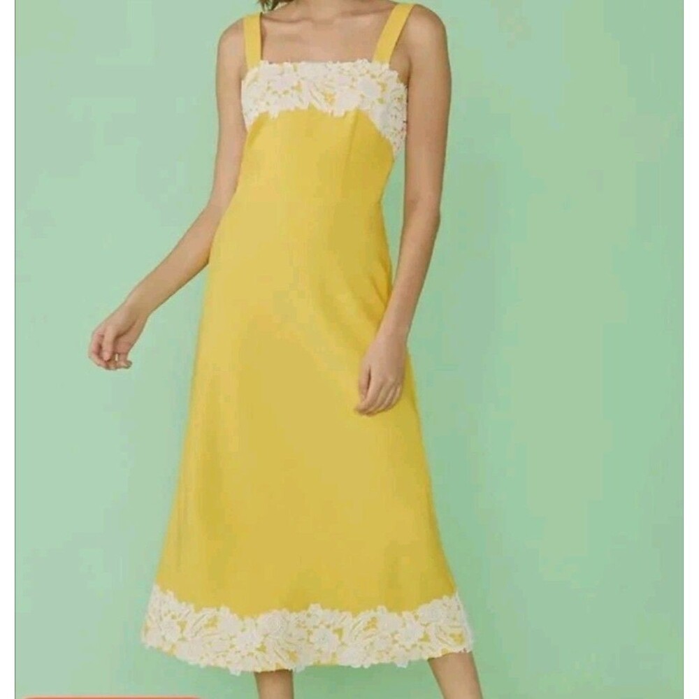 ModCloth Retro “Early Morning Evermore” Yellow Sundress w/ White Lace-Sz 8 New